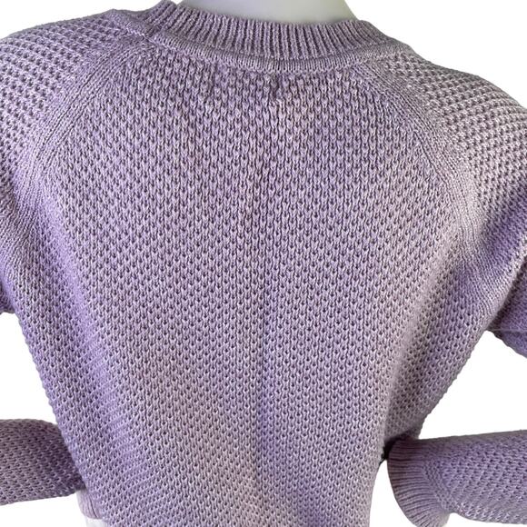 Old Navy Lilac Crew Neck Loose Knit LS Sweater Side Slits Ribbing Variations S M - Picture 7 of 13